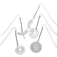 Alloy Hook Bookmarks, Filigree Pendant Bookmarks with Chain, Leaf/Dragonfly/Sun, Platinum & Stainless Steel Color, 84mm(AJEW-JK00199)