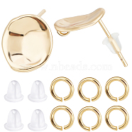 10Pcs Brass Stud Earring Findings, Flat Round, with Vertical Loops, with 40Pcs Jump Rings and 20Pcs Plastic Ear Nuts, Real 18K Gold Plated, 11.5x10mm, Hole: 1.2mm, Pin: 0.8mm(KK-CN0002-47)