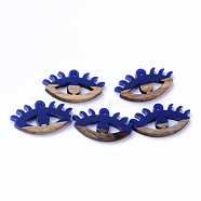 Resin & Walnut Wood Pendants, Eyes, Medium Blue, 14x27x4mm, Hole: 2mm(RESI-N025-009A-B03)