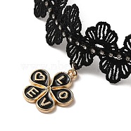 Polyester Lace Choker Necklaces, with Alloy Enamel Pendant, Flower, Flower, 14.57 inch(37cm)(NJEW-M210-01A)