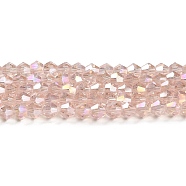 Transparent Electroplate Glass Beads Strands, AB Color Plated, Faceted, Bicone, Pink, 6x6mm, Hole: 1mm, about 45~47pcs/strand, 9.65~9.84 inch(24.5~25cm)(EGLA-A039-T6mm-B26)