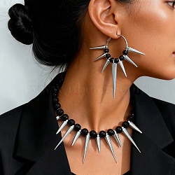 Alloy Punk Spiked Choker Necklace & Hoop Earrings Sets, CCB Plastic Beads Jewelry Set, Black, 88x73mm(SJEW-C008-02P)