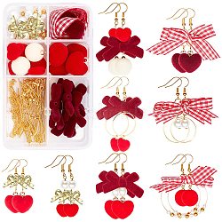 123 Pieces DIY Fashion Valentine's Day Earring Making Kits, Including Flocky Acrylic Beads & Pendants, Satin Ribbon, Glass Pearl Beads, Brass Earring Hooks, Mixed Color, 10.5~11x12x5mm, Hole: 1.8mm, 6pcs/box(DIY-SC0013-93)