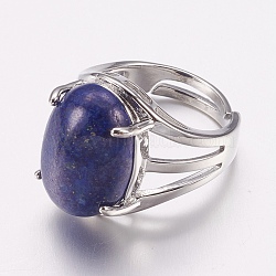 Natural Dyed Lapis Lazuli Wide Band Finger Rings, with Brass Ring Findings, Oval, 18mm(RJEW-K224-A15)