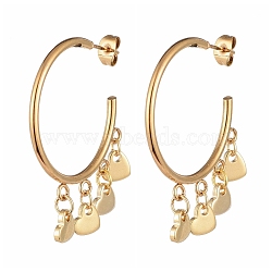 304 Stainless Steel Dangle Stud Earrings, Half Hoop Earrings, with Ear Nuts, Heart, Golden, 42x33x2mm, Pin: 0.8mm(EJEW-JE04151-03)