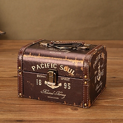 Retro Printed Imitation Leather Jewelry Storage Boxs with Handle, for Necklaces Rings Earrings, Rectangle, Saddle Brown, 18x15x11cm(PW-WG64239-04)