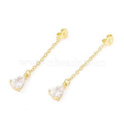 Rack Plating Brass Micro Pave Clear Cubic Zirconia Friction Ear Nut, Teardrop with Long Chains Tassel, Cadmium Free & Lead Free, Real 18K Gold Plated, 37mm, Hole: 0.8mm(EJEW-I266-04G)