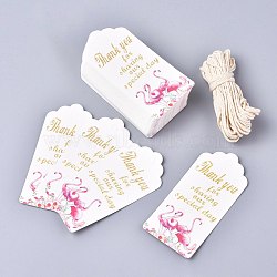 Paper Gift Tags, Hang Tags, with Cotton Cord, for Wedding/Valentine's Day/Thanksgiving, Rectangle, Flamingo Pattern, 9.5x4.5x0.05cm, Hole: 5.3mm, 50pcs/set(CDIS-K002-B01)