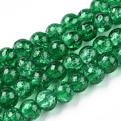 Spray Painted Crackle Glass Beads Strands, Round, Green, 4mm, Hole: 1.1~1.3mm, about 197~200pcs/strand, 30.31 inch~31.50 inch(77~79cm)(CCG-Q001-4mm-17-01)