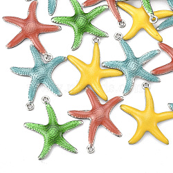 304 Stainless Steel Pendants, with Enamel, Starfish/Sea Stars, Mixed Color, Stainless Steel Color, 22x20.5x2.5mm, Hole: 1mm(STAS-T039-10A)
