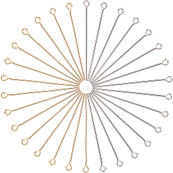 400Pcs 2 Styles 304 Stainless Steel Eye Pins, for Jewelry Making, Golden & Stainless Steel Color, 21~22 Gauge, 40x0.6~0.7mm, Hole: 2mm(STAS-SC0007-83)