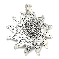 Tibetan Style Alloy Big Pendants, Sun Charms, Antique Silver, 66x66x4mm, Hole: 5x12mm(X-FIND-D037-02AS-01)