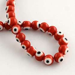 Round Handmade Evil Eye Lampwork Beads, Red, 6mm, Hole: 1mm, about 64pcs/strand, 14.1 inch(LAMP-R114-6mm-05)