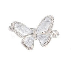 Butterfly Brass Micro Pave Cubic Zirconia & Enamel Cuff Ring Settings, for Half Drilled Beads, Long-Lasting Plated, Lead Free & Cadmium Free, Platinum, Inner Diameter: 15.5mm, Tray: 2.5mm, Pin: 0.9mm(KK-CBAC351-05G)