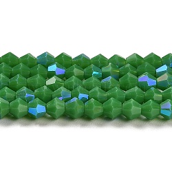 Opaque Solid Color Imitation Jade Glass Beads Strands, AB Color Plated, Faceted, Bicone, Sea Green, 4x4mm, Hole: 0.8mm, about 82~85pcs/strand, 12.01~12.2 inch(30.5~31cm)(EGLA-A039-P4mm-L08)