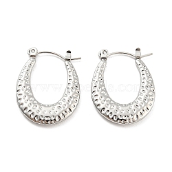 Non-Tarnish Texture Teardrop 304 Stainless Steel Hoop Earrings for Women, Stainless Steel Color, 26x20x2.5mm(EJEW-C067-06P)