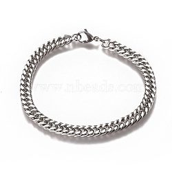 Tarnish Resistant Men's Cuban Link Chain Bracelets, Fashionable 304 Stainless Steel Bracelets, with Lobster Claw Clasps, Stainless Steel Color, 8-1/4 inch(21cm), 6mm(BJEW-E369-15D)