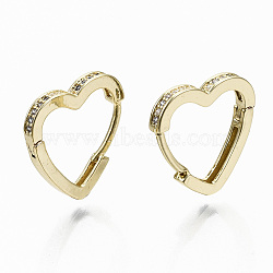 Brass Micro Pave Clear Cubic Zirconia Huggie Hoop Earrings, Cadmium Free & Nickel Free & Lead Free, Heart, Real 16K Gold Plated, 16x16x2mm, Pin: 0.7mm(EJEW-S201-233G-NR)