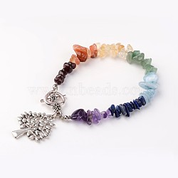 Chakra Jewelry, Natural Mixed Gemstone Beaded Bracelets, with Heart Alloy Toggel Clasp and Brass Findings, Tree of Life, 8-1/2 inch(21.5cm)(BJEW-JB02340-04)