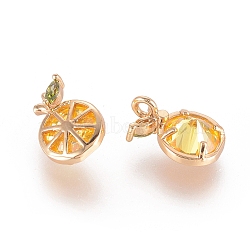 Brass Cubic Zirconia Charms, Lemon, Gold, Real 18K Gold Plated, 11.5x7.5x4.5mm, Hole: 1.2mm(X-KK-S348-323)