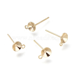 Brass Stud Earring Findings, Long-Lasting Plated, with Loop and 925 Sterling Silver Pin, for Pointed Back Rivoli Rhinestone, Cone, Real 18K Gold Plated, 7x5x2mm, Hole: 1mm, Pin: 0.6mm(KK-H102-08G)