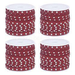 4 Rolls Faux Suede Cord, with Silver Tone Alloy Rivet, For Punk Rock Jewelry Making, Dark Red, 5x2.5mm, about 5.47 Yards(5m)/Roll(LW-HY0001-01A)