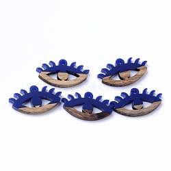 Resin & Walnut Wood Pendants, Eyes, Medium Blue, 14x27x4mm, Hole: 2mm(RESI-N025-009A-B03)