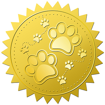 12 Sheets Self Adhesive Gold Foil Embossed Stickers, Round Dot Medal Decorative Decals for Envelope Card Seal, Paw Print, Size: about 165x211mm, Stickers: 50mm, 12pcs/sheet