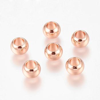 Environment Brass European Beads, Lager Hole Beads, Long-Lasting Plated, Rondelle, Rose Gold, 8x5.5mm, Hole: 4.5mm