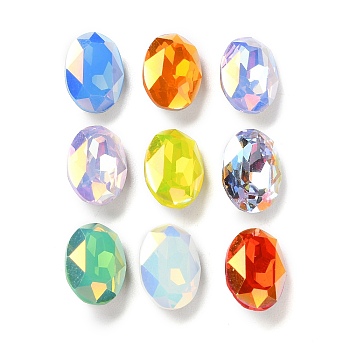 K9 GLass Rhinestone Cabochons, Faceted, Pointed Back & Back Plated, Oval, Mixed Color, 14x10x5mm