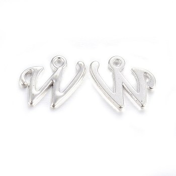 Silver Color Plated Alloy Letter Pendants, Rack Plating, Cadmium Free & Lead Free, Letter.W, 15x13x2mm, Hole: 1.5mm