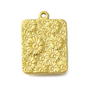 304 Stainless Steel Pendant Rhinestone Settings, Rectangle with Flower Charm, Golden, 18.5x13x1.5mm, Fit for 0.7mm Rhinestone, Hole: 1mm