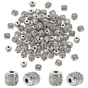 Elite 100Pcs Tibetan Style Alloy Beads, Barrel, Antique Silver, 6x6mm, Hole: 1.6mm