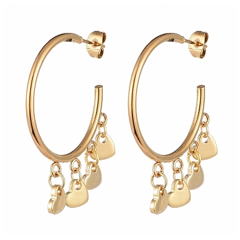 304 Stainless Steel Dangle Stud Earrings, Half Hoop Earrings, with Ear Nuts, Heart, Golden, 42x33x2mm, Pin: 0.8mm