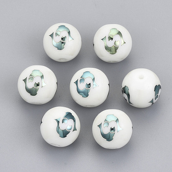 Electroplate Glass Beads, Round with Constellations Pattern, Green Plated, Pisces, 10mm, Hole: 1.2mm