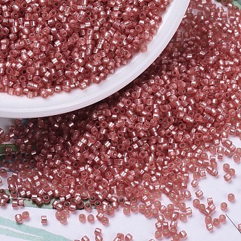 MIYUKI Delica Beads, Cylinder, Japanese Seed Beads, 11/0, (DB0684) Dyed Semi-Frosted Silver Lined Watermelon, 1.3x1.6mm, Hole: 0.8mm, about 2000pcs/10g
