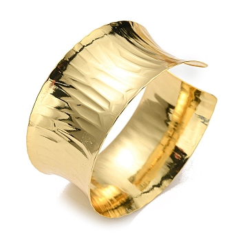 Rack Plating Brass Twist Wide Cuff Bangles, Lead Free & Cadmium Free, Real 18K Gold Plated, Inner Diameter: 2-1/8 inch(5.3cm)