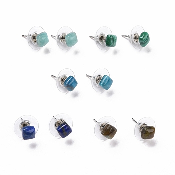 Gemstone Ear Studs, with 304 Stainless Steel Ear Studs, 15.5x6x6mm, Pin: 0.6mm