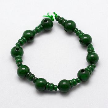 Natural Jade 3-Hole Guru Bead Strands, for Buddhist Jewelry Making, T-Drilled Beads, 16.5~18mm, Hole: 2~3mm, 2pcs/set, 10sets/strand, 6.5 inch