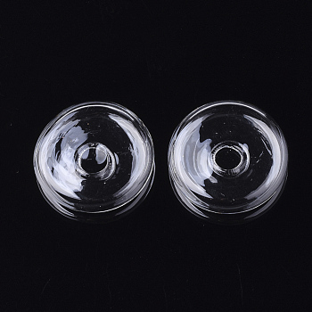 Handmade Blown Glass Bottles, for Glass Vial Pendants Making, Flat Round, Clear, 27x7mm, Half Hole: 6mm