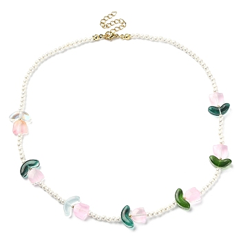 Shell Pearl & Glass Tulip Beaded Necklace with 304 Stainless Steel Clasps for Women, Colorful, 15.98 inch(40.6cm)