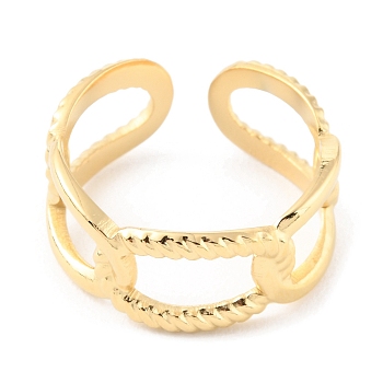 304 Stainless Steel Hollow Oval Open Cuff Rings, Real 14K Gold Plated, US Size 7 1/4(17.5mm)