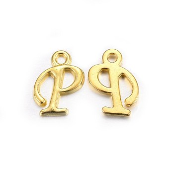 Golden Plated Alloy Letter Pendants, Rack Plating, Cadmium Free & Lead Free, Letter.P, 14x8x2mm, Hole: 1.5mm