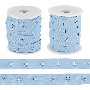 10 Yards Polyester Sewing Snap Button Tape, Plastic Buttons Fastener Replacement, with 2Pcs Plastic Empty Spools, Light Sky Blue, 3/4 inch(18mm)