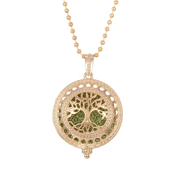 Golden Alloy Magnetic Locket Necklaces, Aromatherapy Cotton Sheet Inside Perfume Bottle Necklaces, Tree, 31.50 inch(80cm)