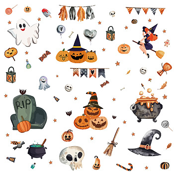 8 Sheets 8 Styles PVC Waterproof Wall Stickers, Self-Adhesive Decals, for Window or Stairway Home Decoration, Rectangle, Halloween Themed Pattern, 200x145mm, about 1 sheets/style