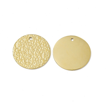 Vacuum Plating 201 Stainless Steel Pendants, Textured, Flat Round Charm, Real 18K Gold Plated, 18.5x0.7mm, Hole: 1.2mm