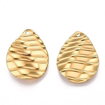 Ion Plating(IP) 304 Stainless Steel Pendants, Teardrop Charm, Real 18K Gold Plated, 21.5x17x2.5mm, Hole: 1.4mm
