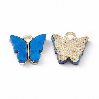 Acrylic Charms, with Light Gold Tone Alloy Finding, Butterfly Charm, Dodger Blue, 13x14x3mm, Hole: 2mm