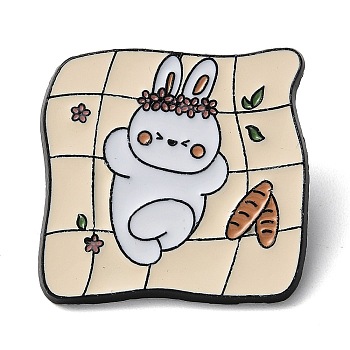 Cartoon Camping Rabbit Enamel Pins, Black Zinc Alloy Badge for Women, Bed Sheet, 29x29.5x2mm